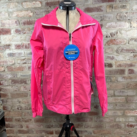 Columbia waterproof pink windbreaker medium NWT - Picture 1 of 7